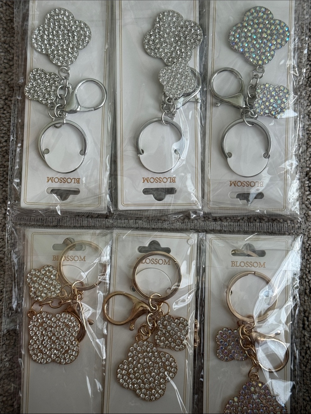 Rhinestone Clover Keychain Charm - Silver & Gold Options NWT - Picture 1 of 3